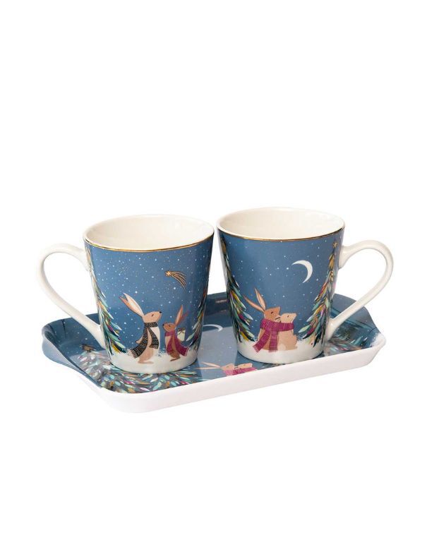 Sara Miller Woodland Tales India Mug & Tray Set, Elephant's Oasis
